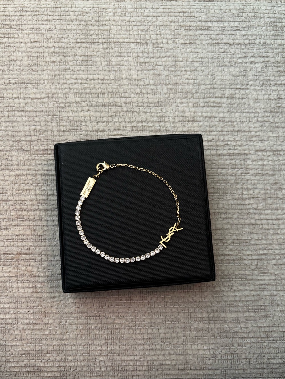Yves Saint Laurent Gold and Clear Crystal Chain Bracelet